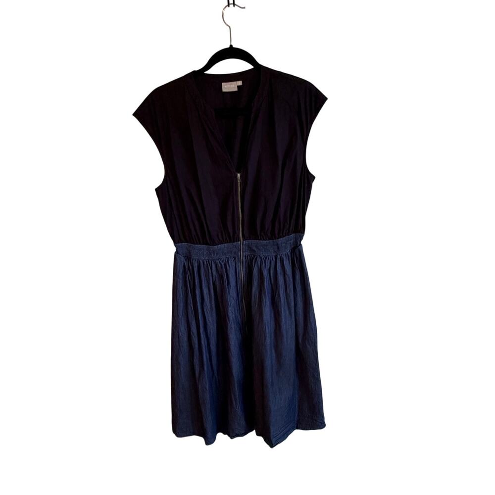eShakti Zip Front Fit Flare Dress Indigo Blue XL 18 Cotton